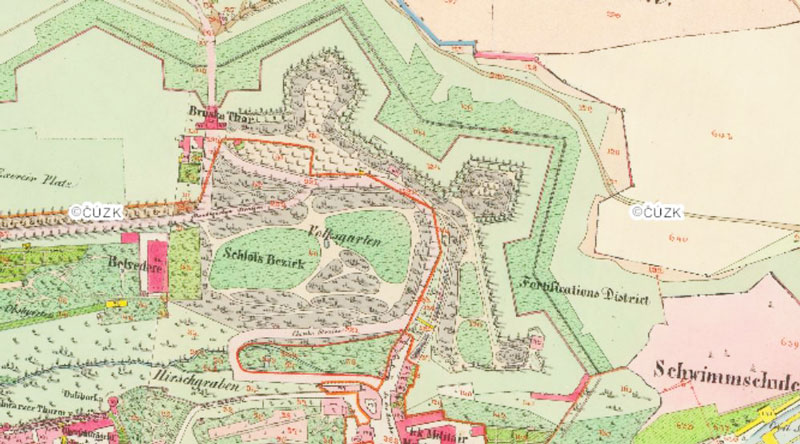 1842年地图显示城堡沙门命名为Bruska Thor和加固墙堡