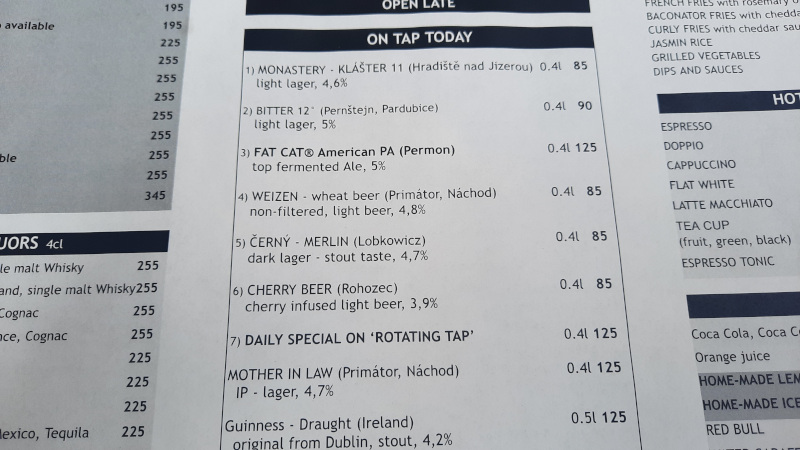 菜单显示sprague肥猫餐厅啤酒航班细节