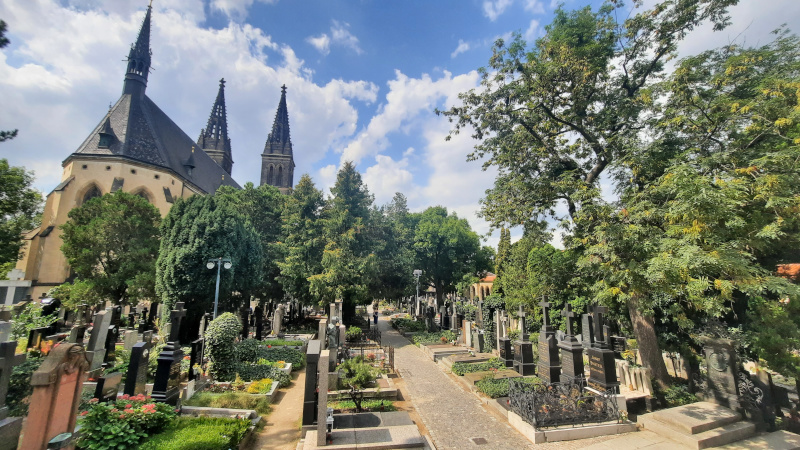 praguevisehrad公墓场景和墓园、树林和Stpeter和St
